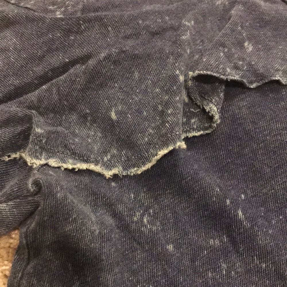 Scoop V Neck Ruffled Distressed Navy Top - Picture 4 of 4